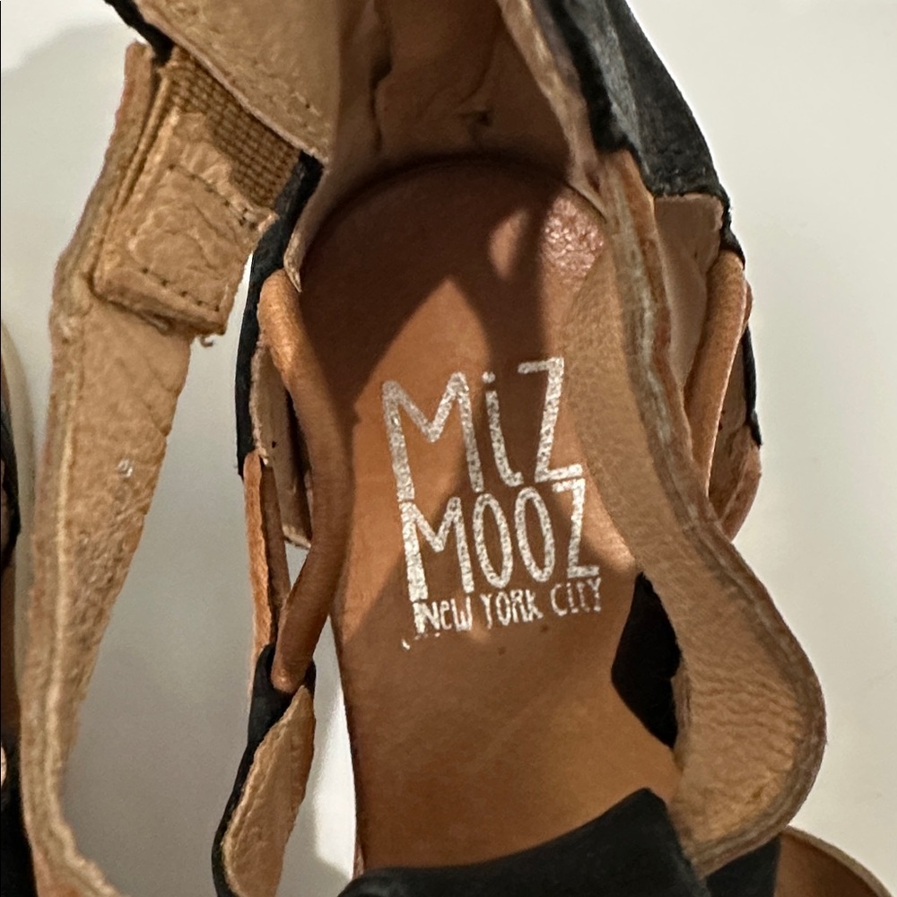 Miz Mooz Two-Tone Black and Tan Strappy Leather Sandals - Picture 6 of 10